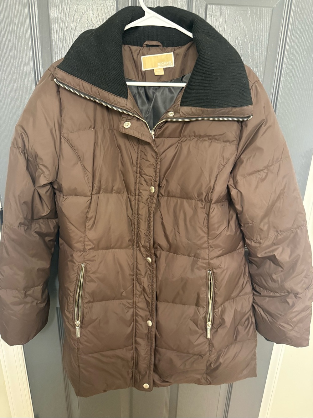 Michael Kors Brown Quilted Puffer Jacket with Black Collar